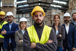 © Halfpoint - Full team of warehouse employees standing in warehouse. Team of workers, managers, female director in modern industrial factory, heavy industry, manufactrury.