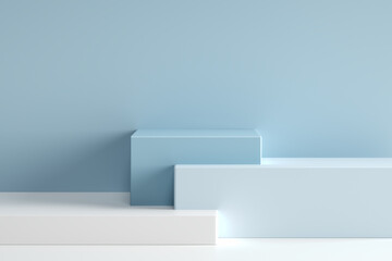 Aufkleber - Empty, pastel blue and white rectangle podiums or platforms with different size.
