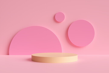 Aufkleber - Peach fuzz colored round podium or pedestal with pink background.