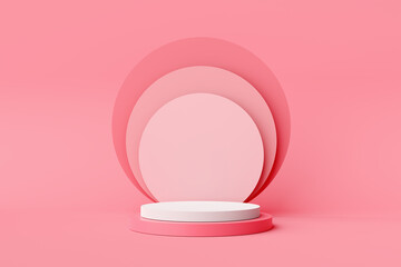Aufkleber - Pink colored round podium or pedestal with pink circle stands on the background.