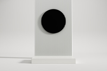 Aufkleber - Minimalistic rectangle white platform or podium with black circle and pipes background.