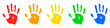 Multicolored prints of hands on a white background. Colored children's handprint. Bright handprints. Symbol of friendliness. Vector illustration EPS 10