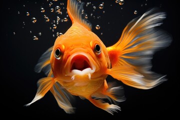  a close up of a fish on a body of water with a fish in it's mouth and a fish in it's mouth.