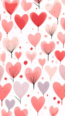 Wall Mural - Valentine's day watercolor abstract hearts background card, scandinavian style illustration, artistic doodle.