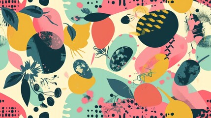 Naklejka na meble Colorful Easter eggs and flowers background. Seamless pattern