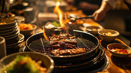 Wall Mural - Smoky Korean BBQ. Street food. 