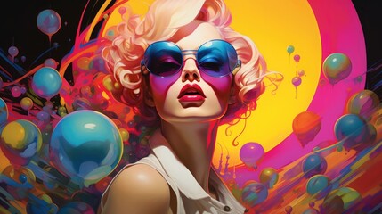 Wall Mural - Develop an art piece featuring an 80s woman in a retro style