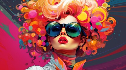 Canvas Print - Construct a dynamic illustration of an 80s woman