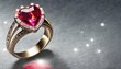 A ring with a red, heart-shaped crystal eyelet


