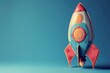 Colorful rocket on blue background, business and startup concept. Generative AI