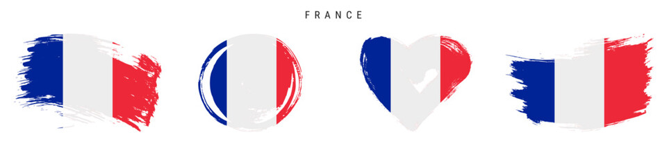 France hand drawn grunge style flag icon set. Free brush stroke flat vector illustration isolated on white