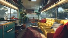 Future Concept Of Bus Interior. Transport To Live In. 