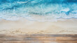 © Aura - beach background. top view of beach sand on old wood plank in blue sea paint background