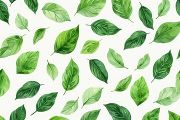 Wall Mural - Watercolor designer elements set collection of green leaves, greenery art foliage natural leaves herbs in watercolor style. Decorative beauty elegant illustration for design