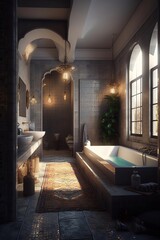 Wall Mural - Interior of bathroom in luxury Moroccan style house.