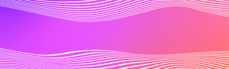 Poster - Abstract white wave lines on pink purple gradient background. Wide banner with curve liquid stripes. Wavy border wallpaper for footer, poster, brochure, website, cover, header, flyer. Footer vector