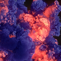 Poster - Explosive waves with bright fiery swirls of pink-purple flame. 3d rendering digital illustration background