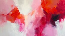 An Abstract Oil Painting With Bold, Expressive Strokes Of Crimson, Coral, And Blush Thickly Layered Color. 