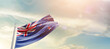 New Zealand national flag cloth fabric waving on the sky - Image