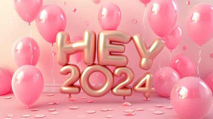 Wall Mural - 2024 New Year. 3D illustration of numbers 2024.Pink  background, Peach fuzz numerals. 3D Illustration