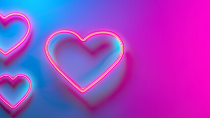 horizontal banner with neon heart on isolated pink background. for kissing, valentine day, design, p