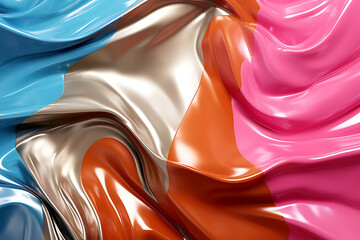 Poster - Melty metal texture with waves, liquid metallic silk wavy design. Abstract background with melty metallics.