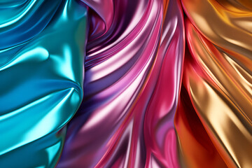 Poster - Melty metal texture with waves, liquid metallic silk wavy design. Abstract background with melty metallics.