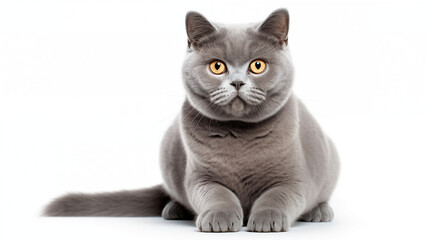 Wall Mural - dark grey shorthair cat in white background 