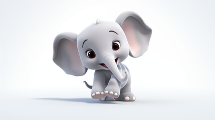 baby elephant 3d cartoon isolated on white background