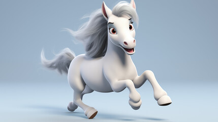  3D cartoon white horse isolate with background