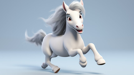 Sticker - 3D cartoon white horse isolate with background