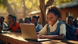 Fototapeta  -  image of a happy Kenyan school children learning coding, summer time