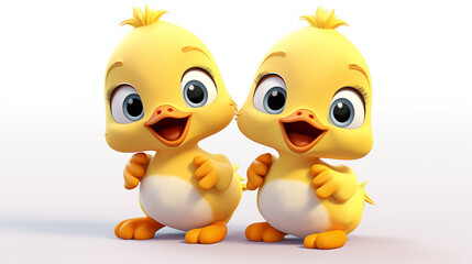 Sticker - 3d cartoon two little ducking in white background