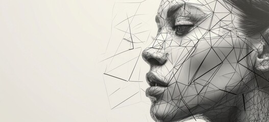 Aufkleber - Digital art portrait of woman with geometric lines. Modern digital art.