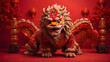 lion dance dragon on a red background
