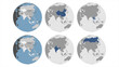 Round Globe Vector Map with Asian Countries highlighted (with Russia), Australia and Major Cities optionally pointed (see bottom left). Any country/country combinations could be highlighted. Asia Map