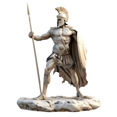 White Marble Spartan Soldier Statue 3D Model on Transparent Background