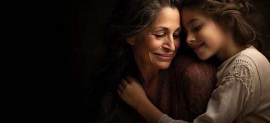 Wall Mural - Gentle moment between mother and daughter in tender embrace. Family affection.