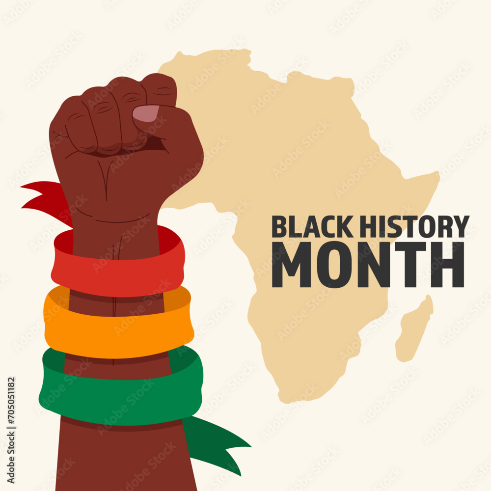 Black history month background illustration with raised fist. African ...