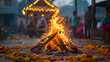 The fire ritual, the traditional festival of bonfires, Holika Dahan or Choti Holi, an important Hindu festival celebrated on the night before Holi. Generative AI