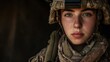 A fierce and determined woman stands tall in her military uniform, her human face a portrait of strength and resilience as she confidently dons her clothing, ready for whatever challenges may come he