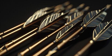 Poster - A close-up view of a bunch of arrows. This image can be used to represent direction, guidance, decision-making, and success