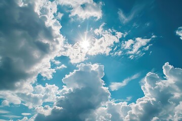 Poster - Sun shining through the clouds in the blue sky. Perfect for nature and weather-related designs