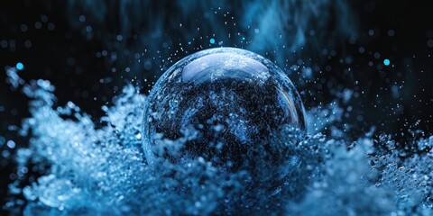 Poster - A detailed close-up image of a single water droplet on a black background. This image can be used for various purposes