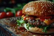A delicious hamburger with fresh lettuce, juicy tomato, and melted cheese. Perfect for any meal or craving