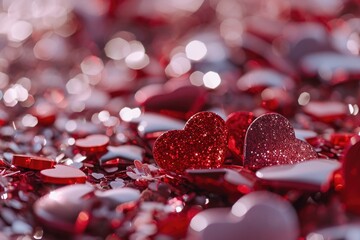 Poster - A close up view of a bunch of red hearts. Perfect for expressing love and affection.