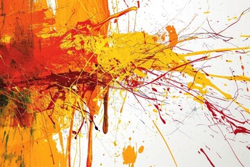 Poster - Colorful abstract painting with splatters of orange and yellow paint. Can be used to add a vibrant touch to various design projects
