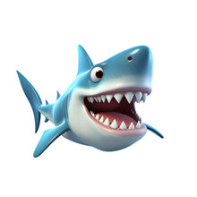 3d Cartoon Shark Isolated On White And Transparent Background