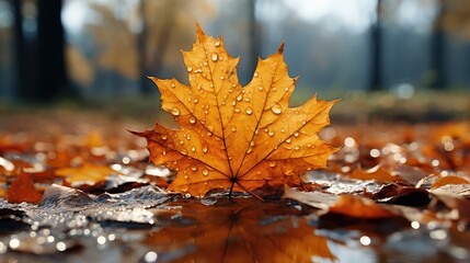 autumn leaves in water