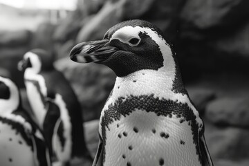 Wall Mural - Two penguins standing side by side. Perfect for nature and wildlife enthusiasts